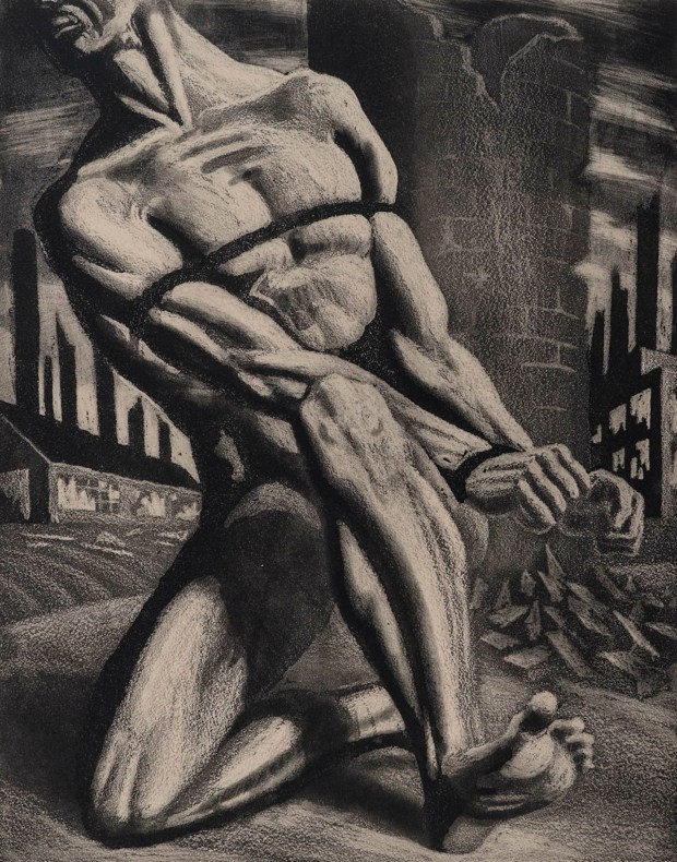 Harry Sternberg's "Bound Man," a crayon aquatint, circa 1947. (USD / Gift of Karen and Robert Hoehn)