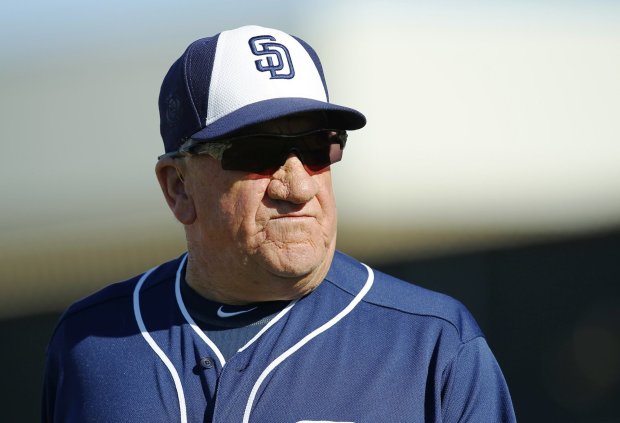 Former San Diego Padres pitcher Randy Jones looks on during a spring training practice. (KC Alfred, The San Diego Union-Tribune)