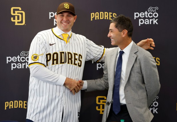 Craig Stammen was introduced as the San Diego Padres manager by President of baseball operations and General Manager A.J. Preller at Petco Park on Nov. 10, 2025 in San Diego, California. (Photo by K.C. Alfred / The San Diego Union-Tribune)