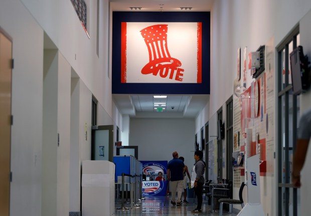 Voters drop off their Proposition 50 ballots at the Registrar of Voters on Oct. 27, 2025, in San Diego. (Photo by K.C. Alfred / The San Diego Union-Tribune)