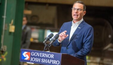 Gov. Josh Shapiro speaks Monday at SEPATA's Frazer Shop and Rail Yard in Malvern. Shapiro announced plans to help SEPTA in its effort to overhaul the Silverliner IV rail cars after a federally mandated inspection of the fleet upended Regional Rail service.
