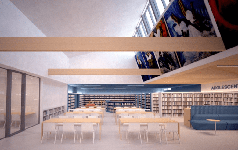 A rendering of a renovated Benjamin Franklin Branch Library