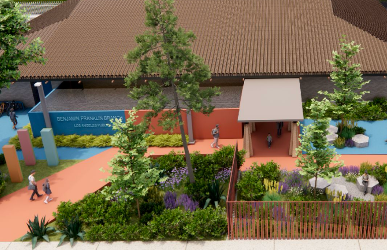 A rendering of a renovated Benjamin Franklin Branch Library.