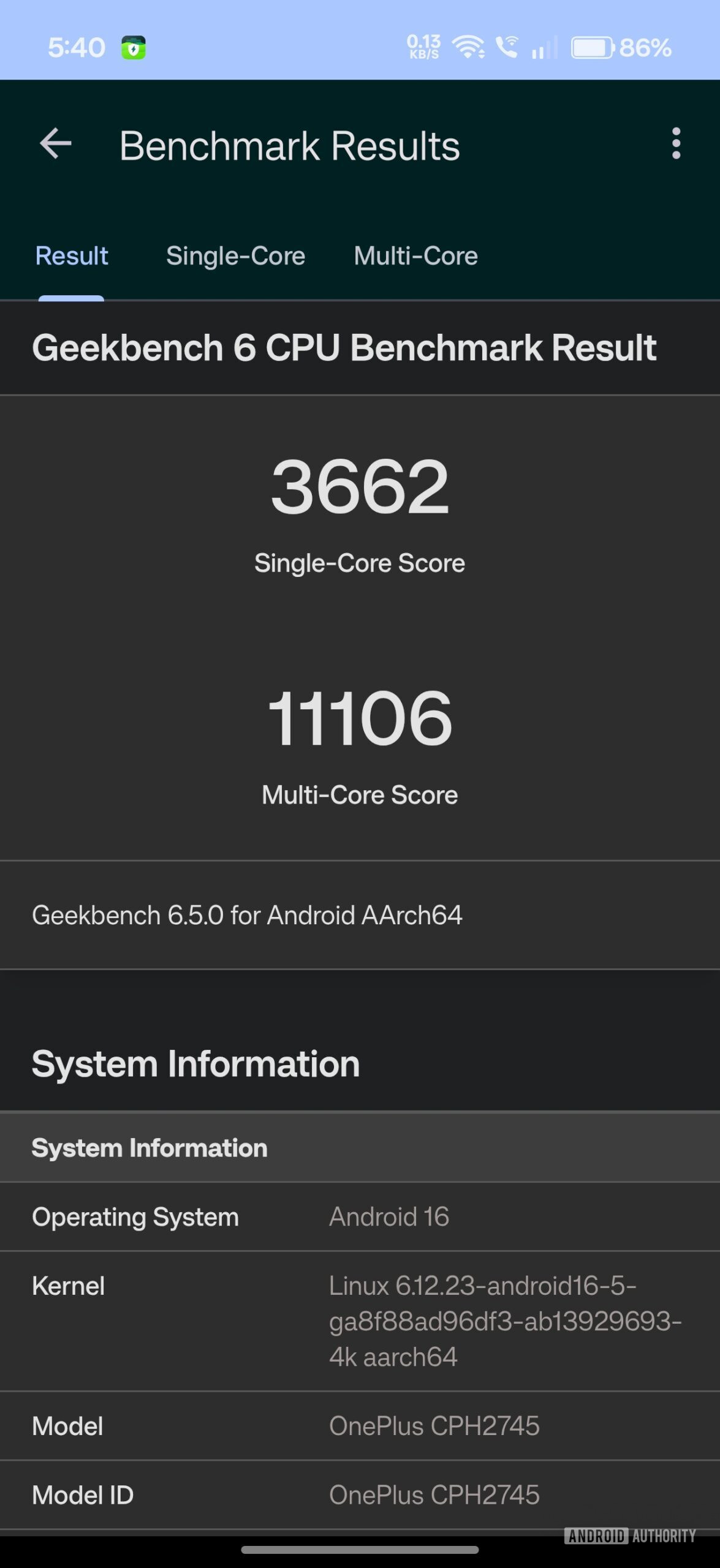 OnePlus 15 Geekbench