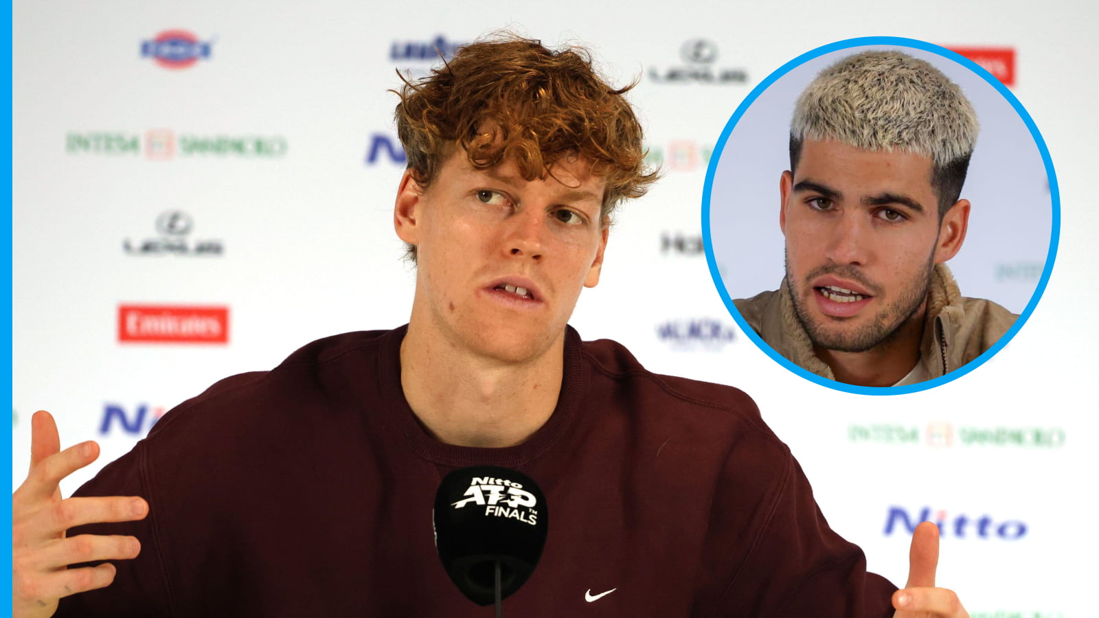 Jannik Sinner reacts to Carlos Alcaraz achieving year-end world No 1 finish