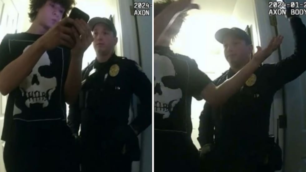 As shown in the images, one officer is seen taking the alleged victim's phone out of his hands.