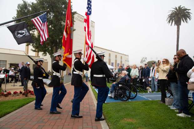 Members of the Redondo Union High School Marine Corps JROTC...