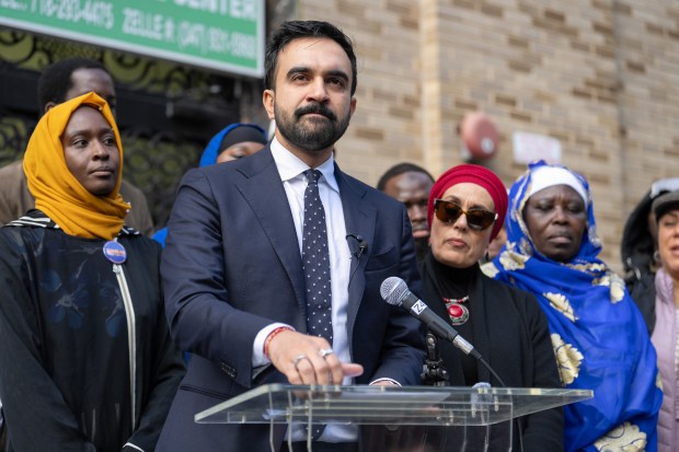 Zohran Mamdani speaks outside the Islamic Cultural Center of the Bronx Friday, Oct. 24, 2025 in New York City. (Barry Williams/ New York Daily News)