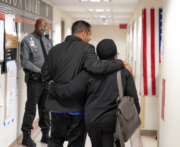 A couple leaves an immigration courtroom at the Jacob K. Javits Federal Building on Friday, Nov. 21, 2025 in Manhattan, New York. (Barry Williams/ New York Daily News)