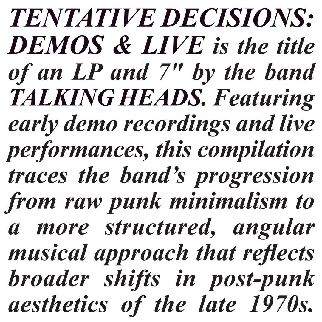 Talking Heads Tentative Decisions Demos  Live
