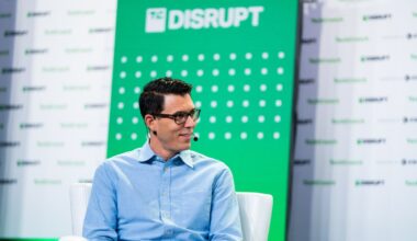 RJ Scaringe, CEO at Rivian, on the TechCrunch Disrupt stage