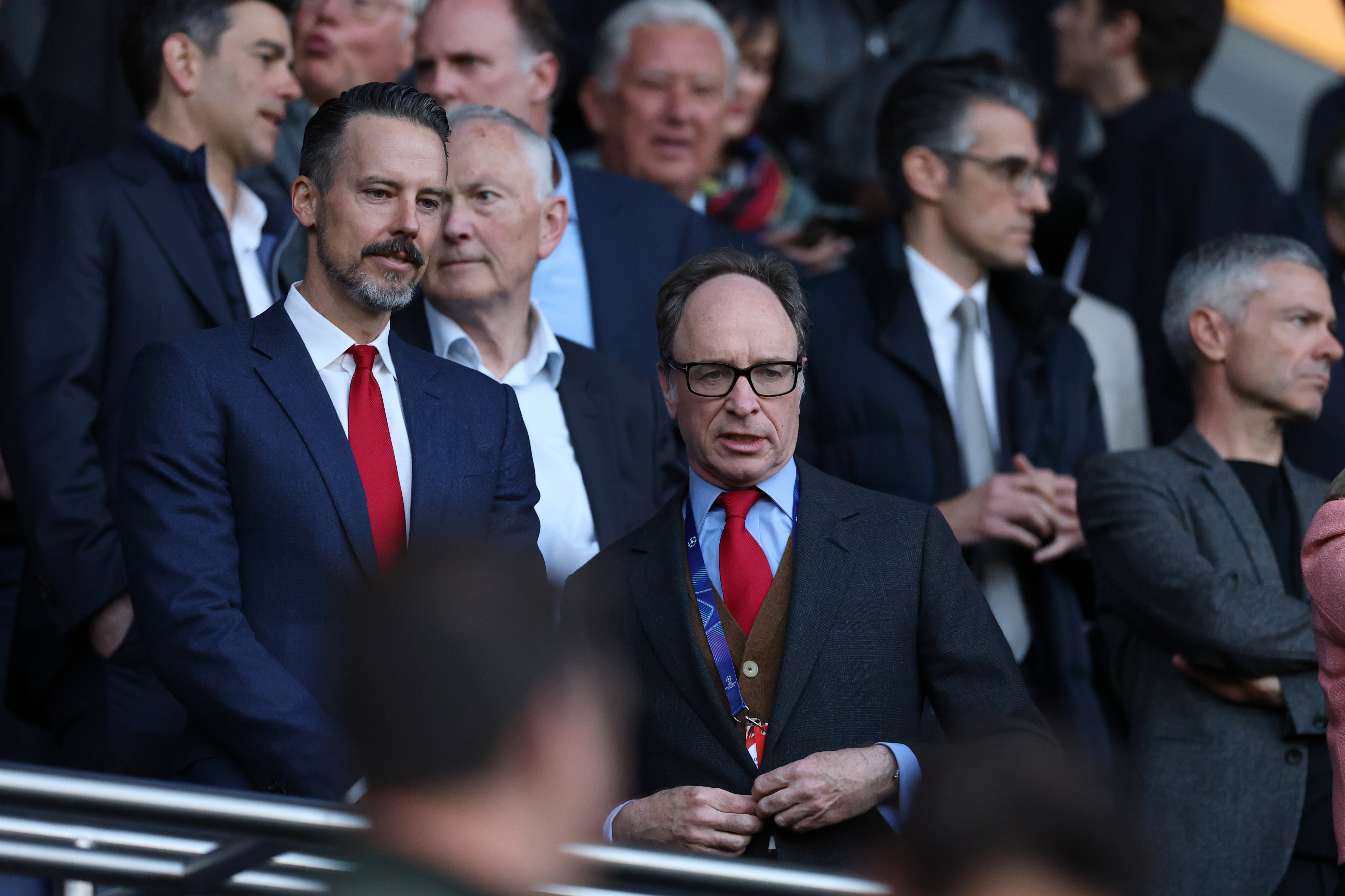 Josh Kroenke, director of Arsenal, with former executive vice-chair Tim Lewis, who left the club in September