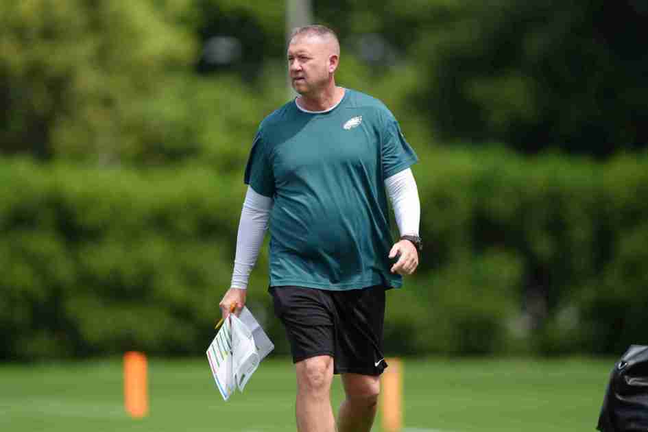 Jun 10, 2025; Philadelphia, PA, USA; Philadelphia Eagles quarterbacks coach Scot Loeffler looks on at NovaCare Complex. Mandatory Credit: Kyle Ross-Imagn Images