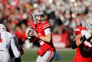 Ohio State quarterback Julian Sayin plays against Rutgers during an NCAA college football...