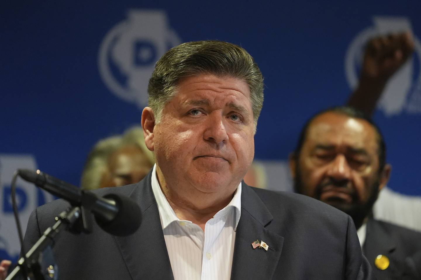 Illinois Governor JB Pritzker speaks during a news conference in Aurora, Ill.,  on Tuesday, Aug 5, 2025. (AP Photo/Erin Hooley)