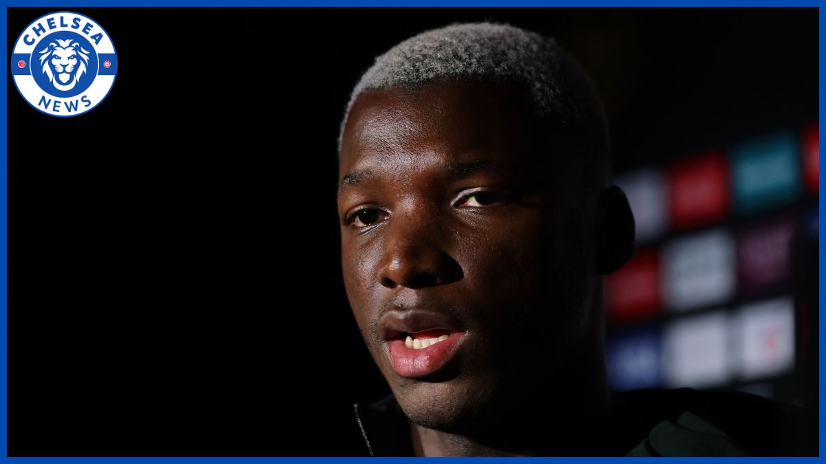 Moises Caicedo speaks to the press.