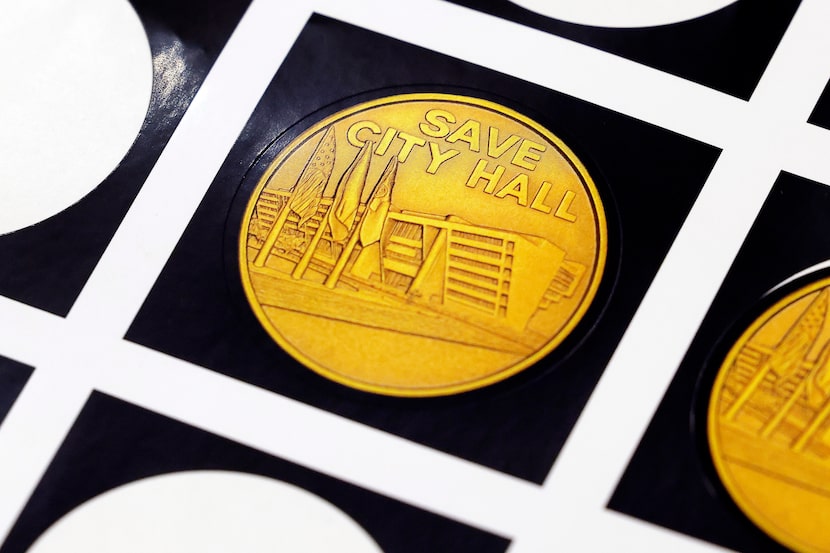 Stickers were available for residents who shared their thoughts on the future of City Hall...