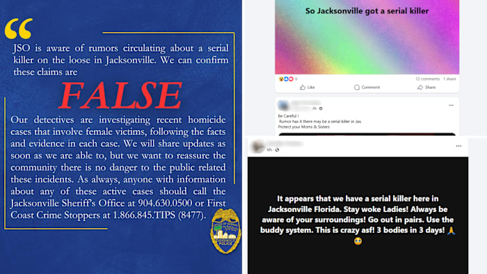 Police respond to social media rumors regarding serial killer in Jacksonville, says claims are ‘false’