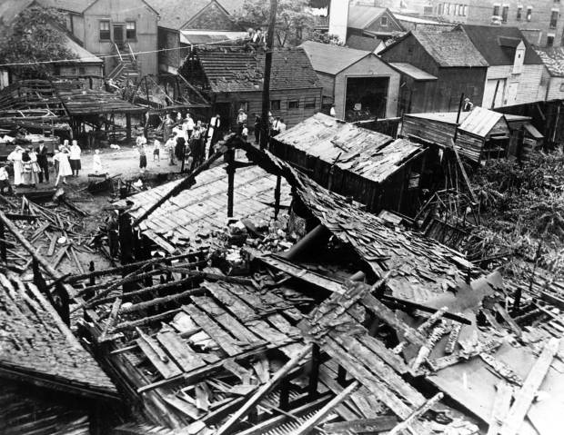 Many houses in the predominantly white stockyards district were set...