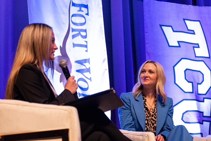 Fort Worth Mayor Mattie Parker listens to moderator and TCU Student Government Association...