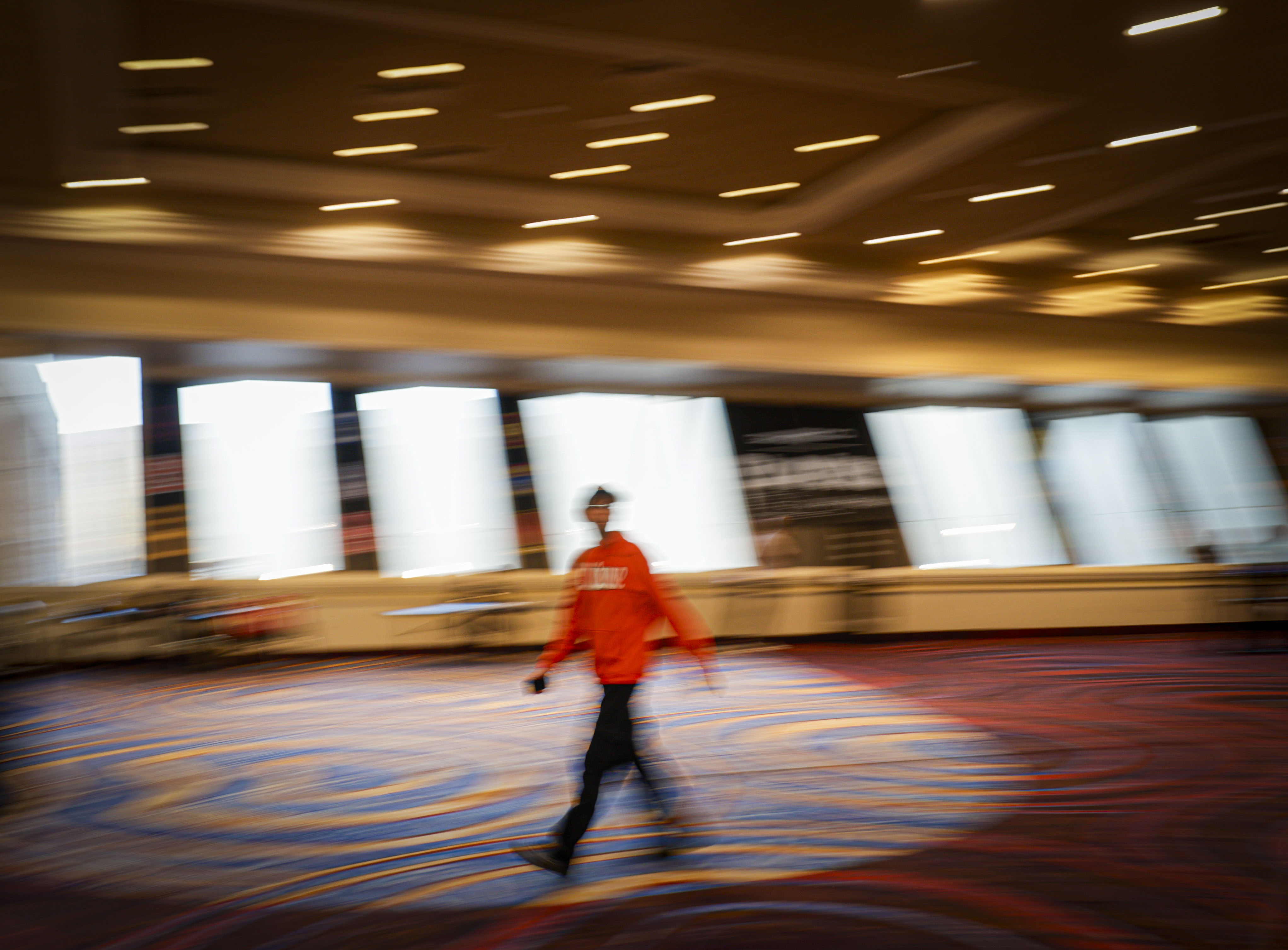 A Syracuse fan walks into the arena as Syracuse takes on Houston in the first round of play in the Players Era Festival at the MGM Grand in Las Vegas Monday, November 24, 2025. (N. Scott Trimble | strimble@syracuse.com)
