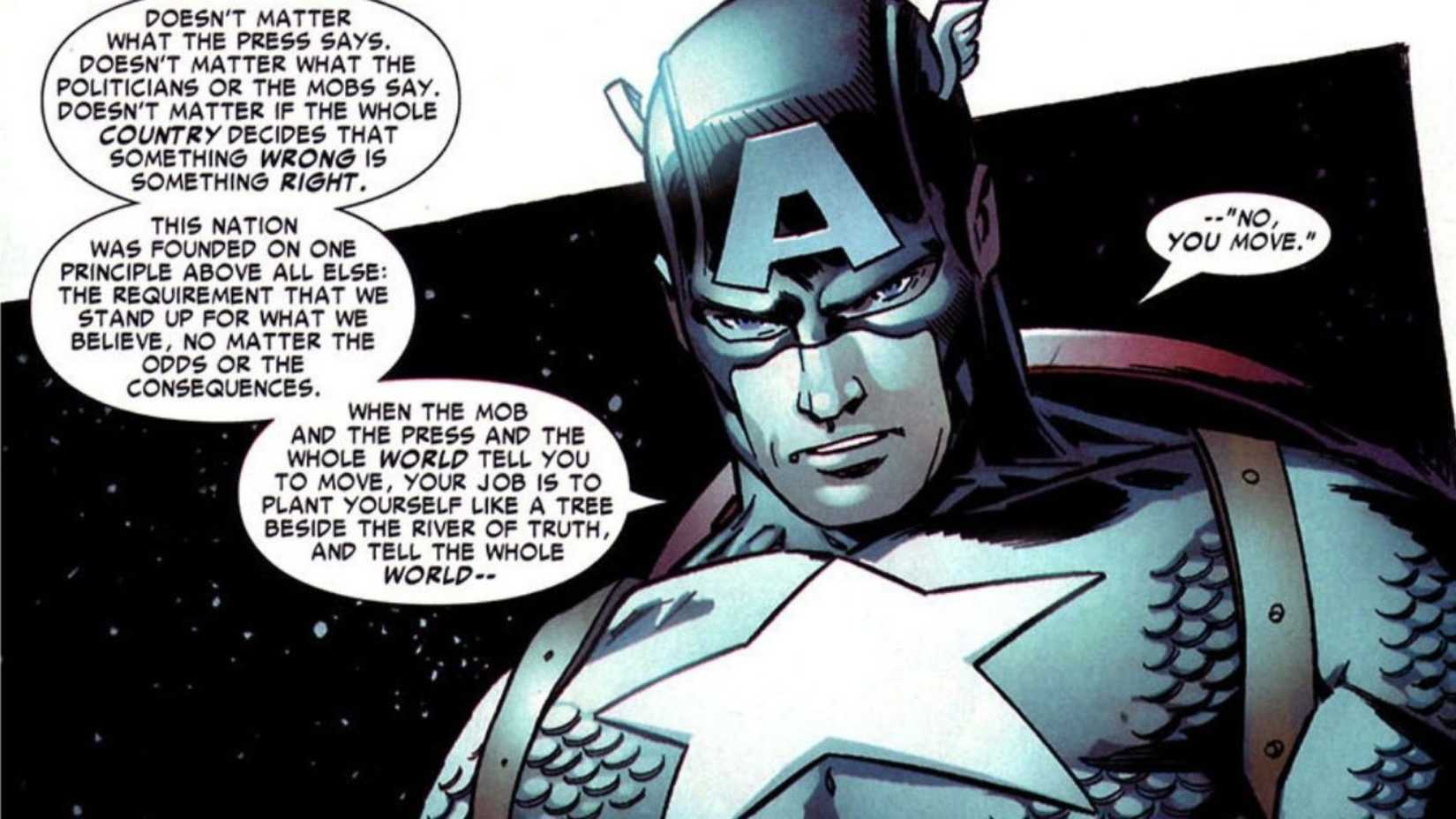 Captain America giving his famous speech to Spider-Man during Civil War