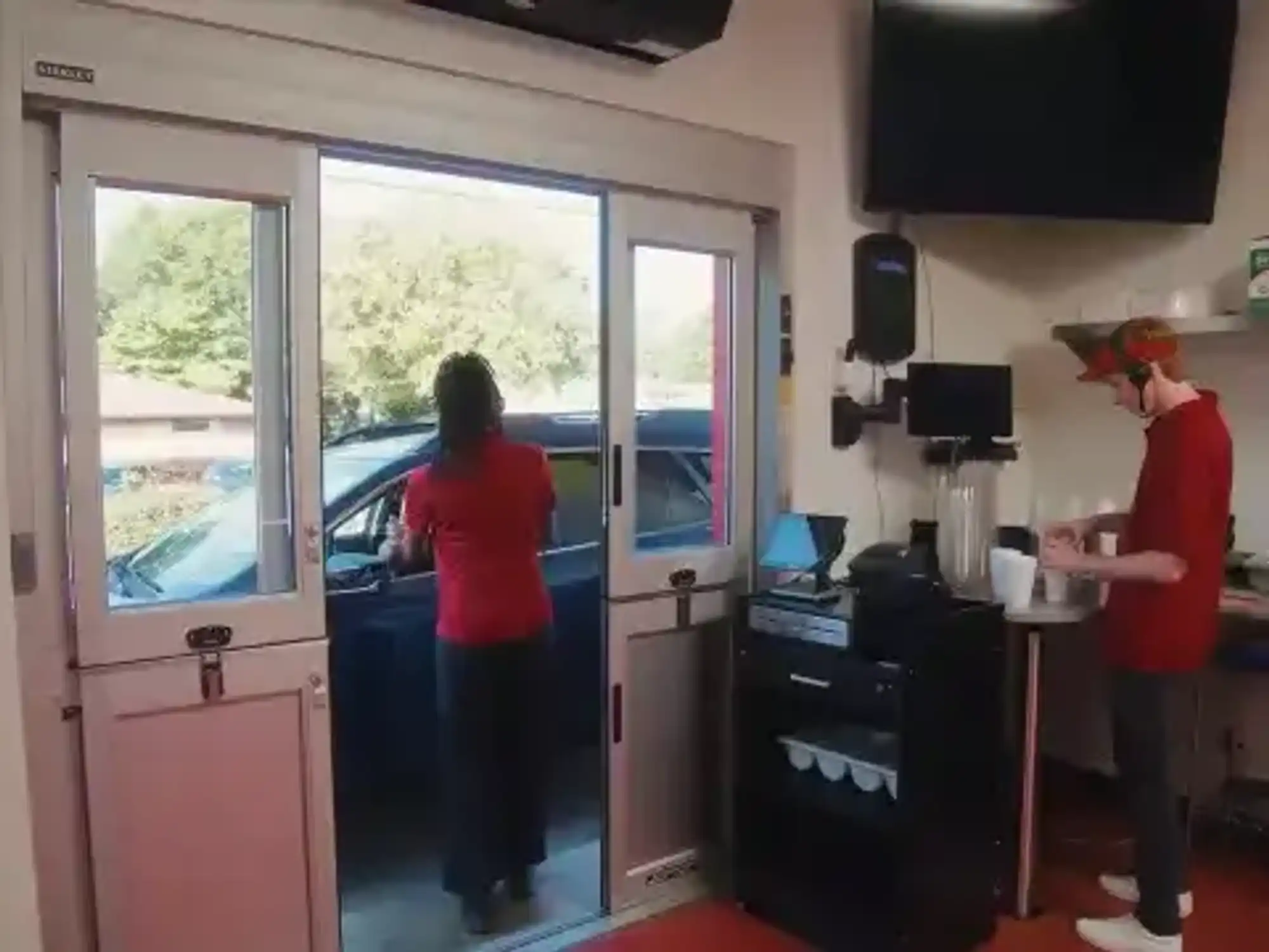 A drive-up walk-through window