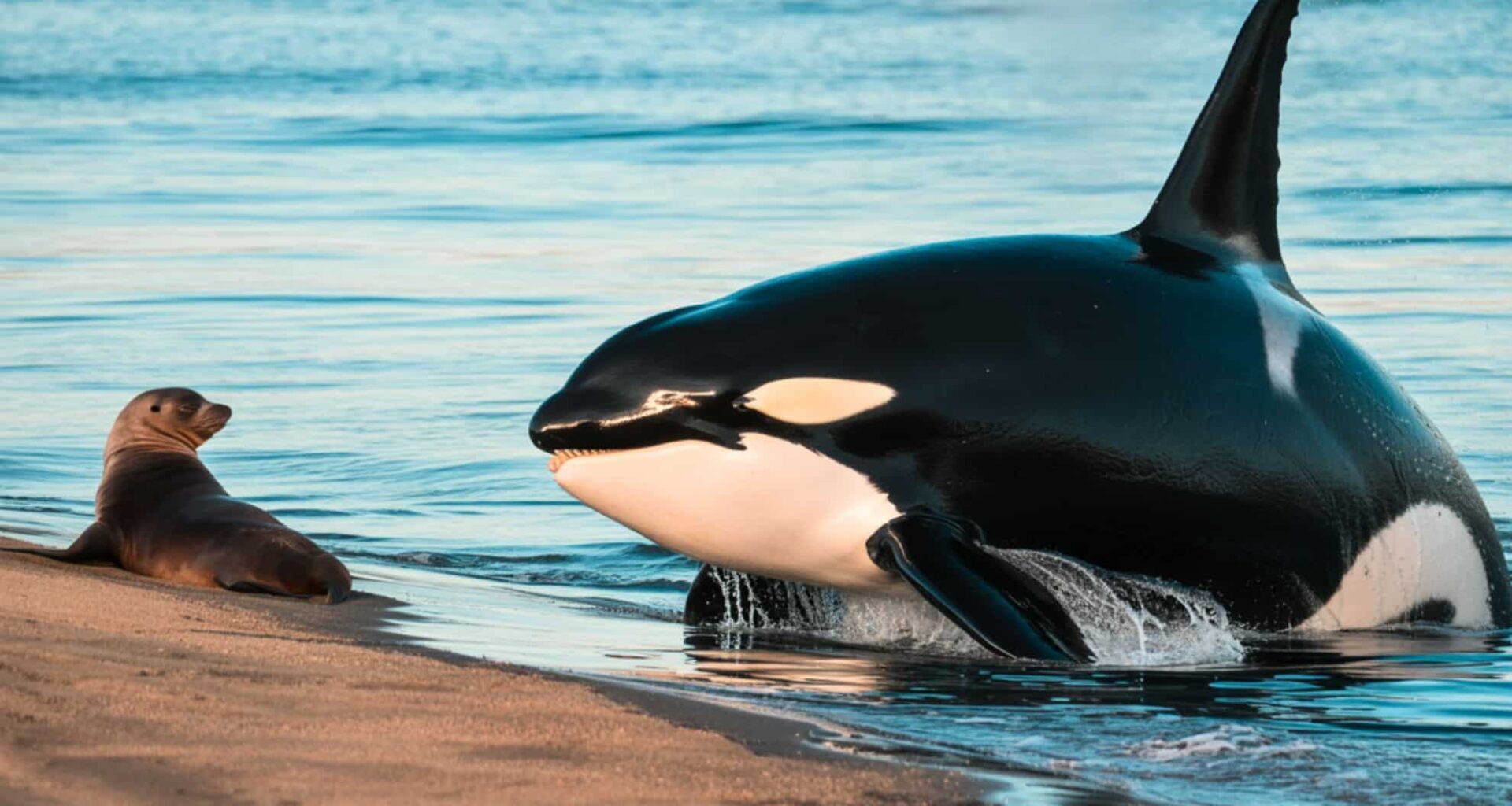 An Orca Chasing A Seal Outside Of Water