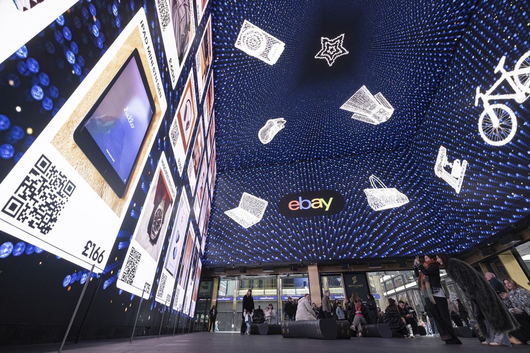 A view of eBay UK's 'Listings in Lights' activation at Outernet, Tottenham Court Road, London, where shoppers could shop illuminated listings ahead of the festive season on November 8, 2024.