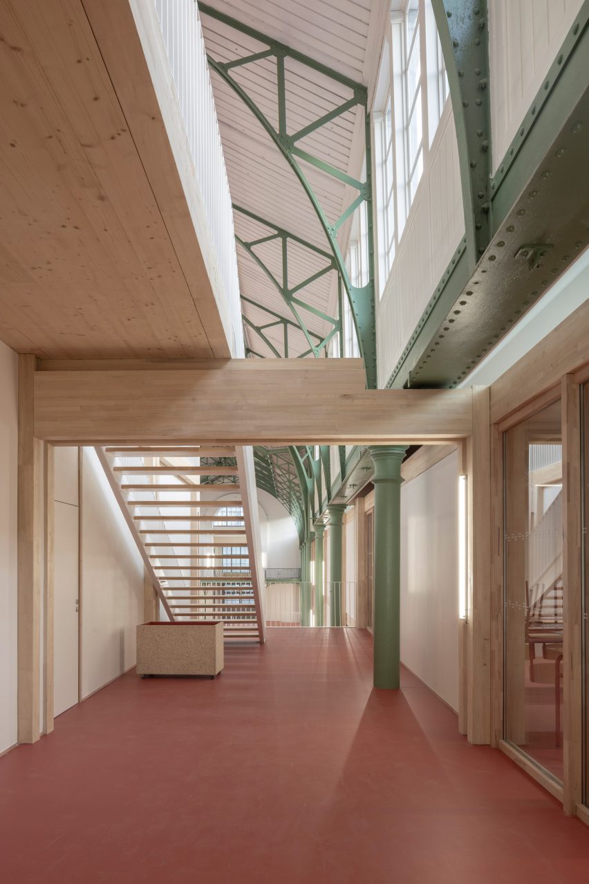 Wooden and steel interior of historic structure in Lille
