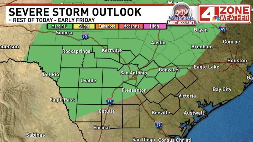 Marginal severe storm outlook through early Friday for risk of wind and hail