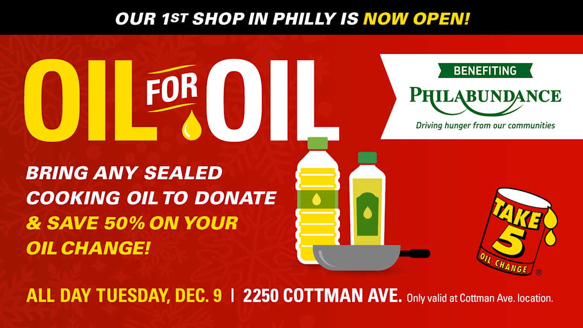 Take 5 Oil Change Opens First Philadelphia Shop, Announces December Charitable Event