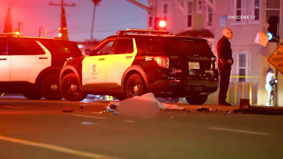 Law enforcement, bystanders and loved ones surround the aftermath of a fatal hit-and-run in South Los Angeles. October 2025. (OnScene Media)