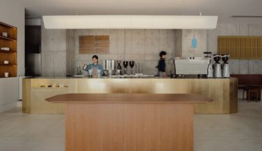 Blue Bottle Coffee cafe with bronze counter