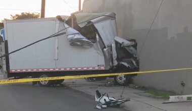 Box truck plows into South LA building; 2 injured