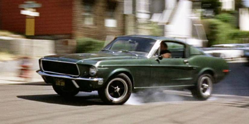 The car from Bullitt speeding on a road