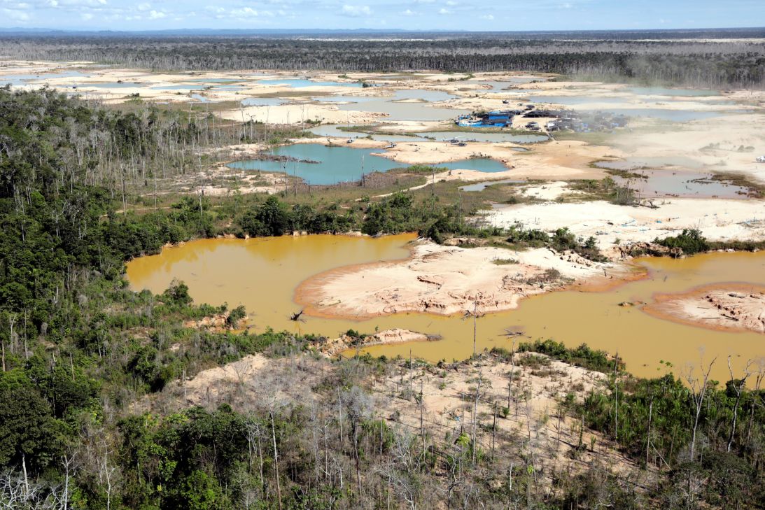An illegal gold mining camp in Madre de Dios, Peru, pictured in 2019.