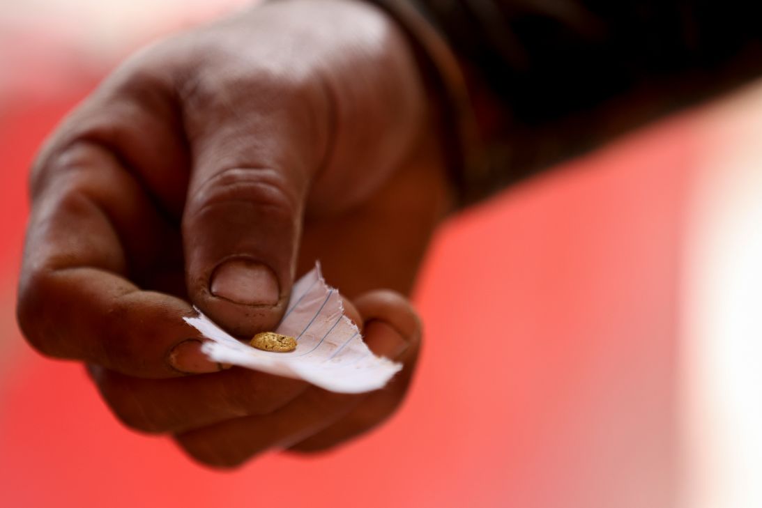 A small gold stone extracted in the town of El Dorado, Bolivar state, Venezuela. El Dorado is part of a region christened by the government as the Arco Minero del Orinoco, which has large mineral reserves and is criss-crossed by illegal mining and organized crime.