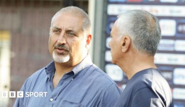 Napoli scouting manager Maurizio Micheli (left) talks to the Napoli's sport director Mauro Meluso