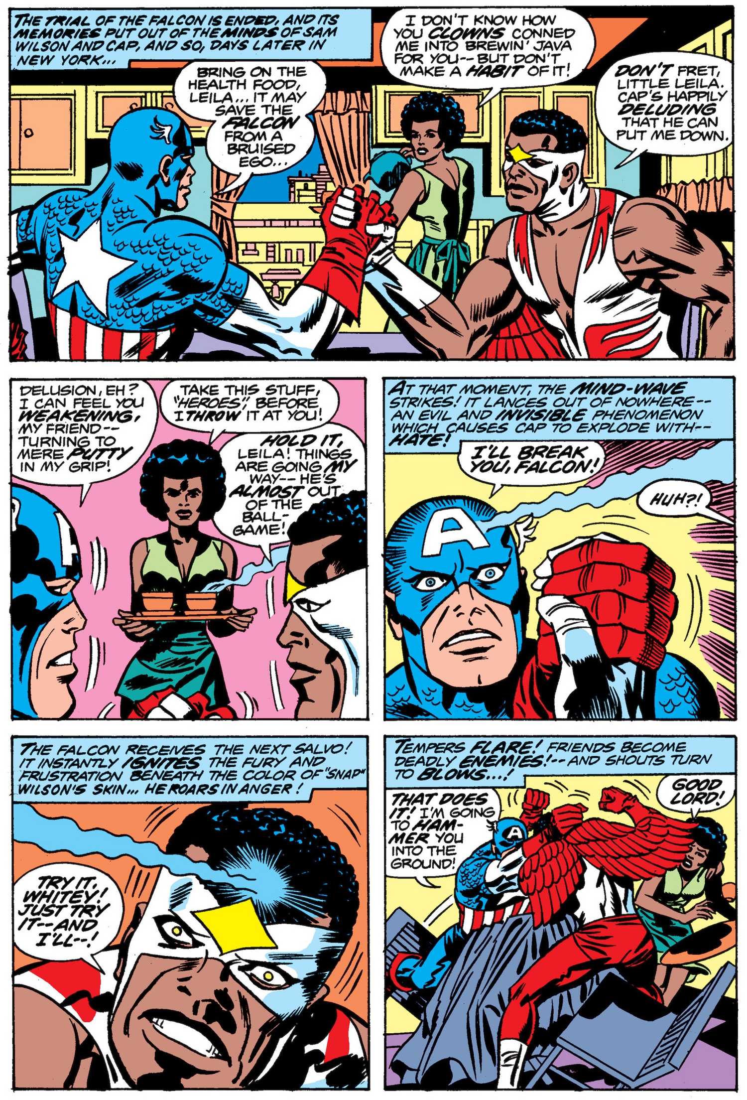 Cap and Falcon are hit by a "Madbomb"