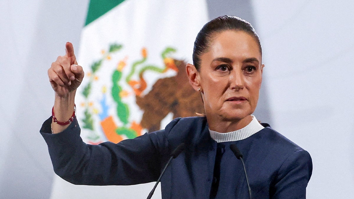 Mexican President Claudia Sheinbaum gestures while speaking