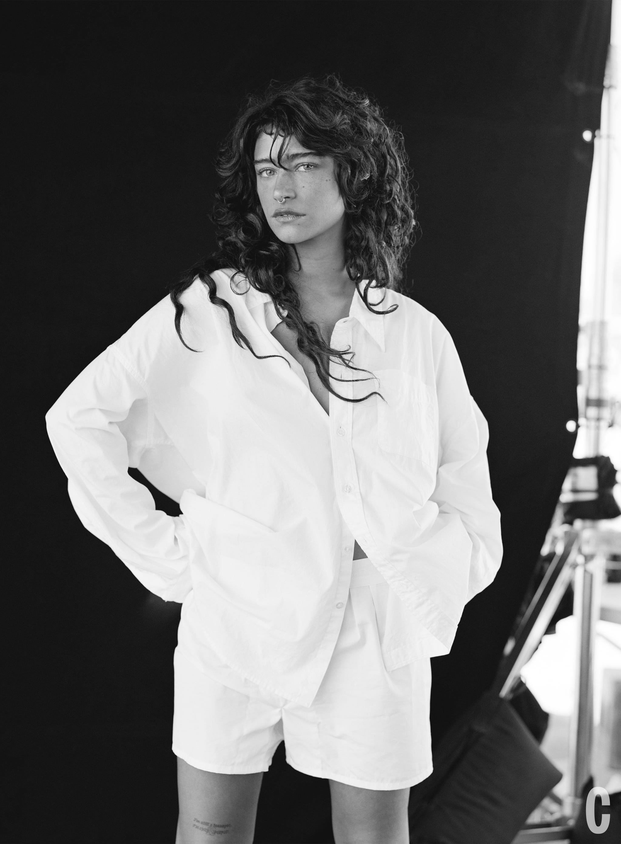 odessa standing in a white outfit