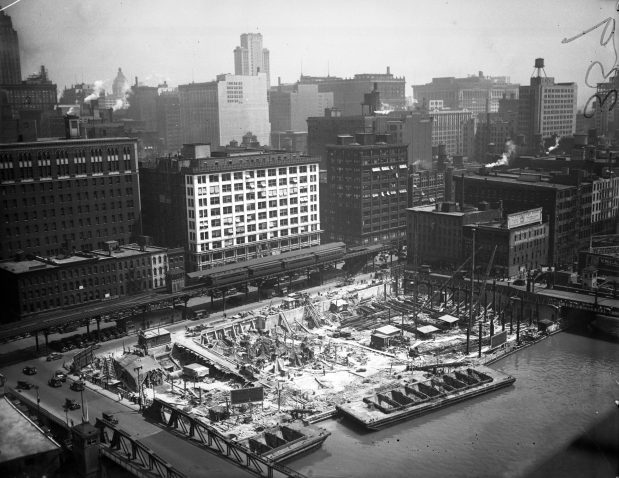 The new Civic Opera House by Samuel Insull is under construction on July 23, 1928. The building opened in 1929, six days after the stock market crashed. (Chicago Tribune historical photo) 