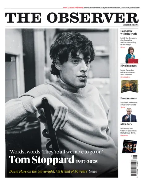 The headline on the front page of Observer reads: "Words, words. They're all we have to go on".