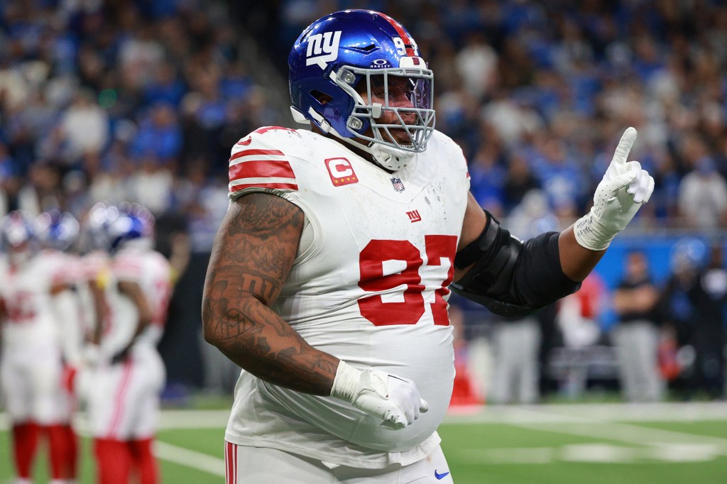 Dexter Lawrence during the Giants' overtime loss to the Lions on Nov. 23, 2025.