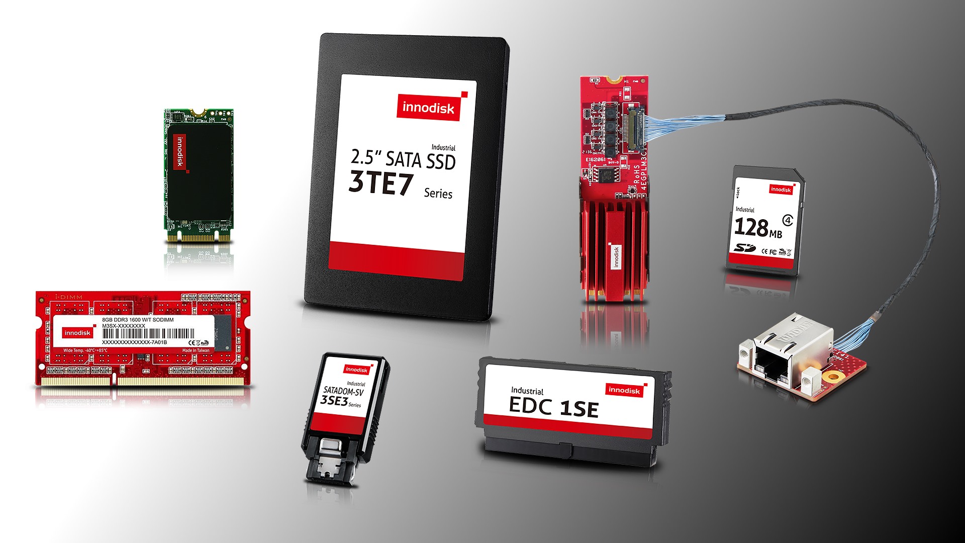 An image depicting a collection of Innodisk memory products.