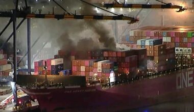 Fire aboard a Los Angeles container ship briefly prompted a shelter-in-place order