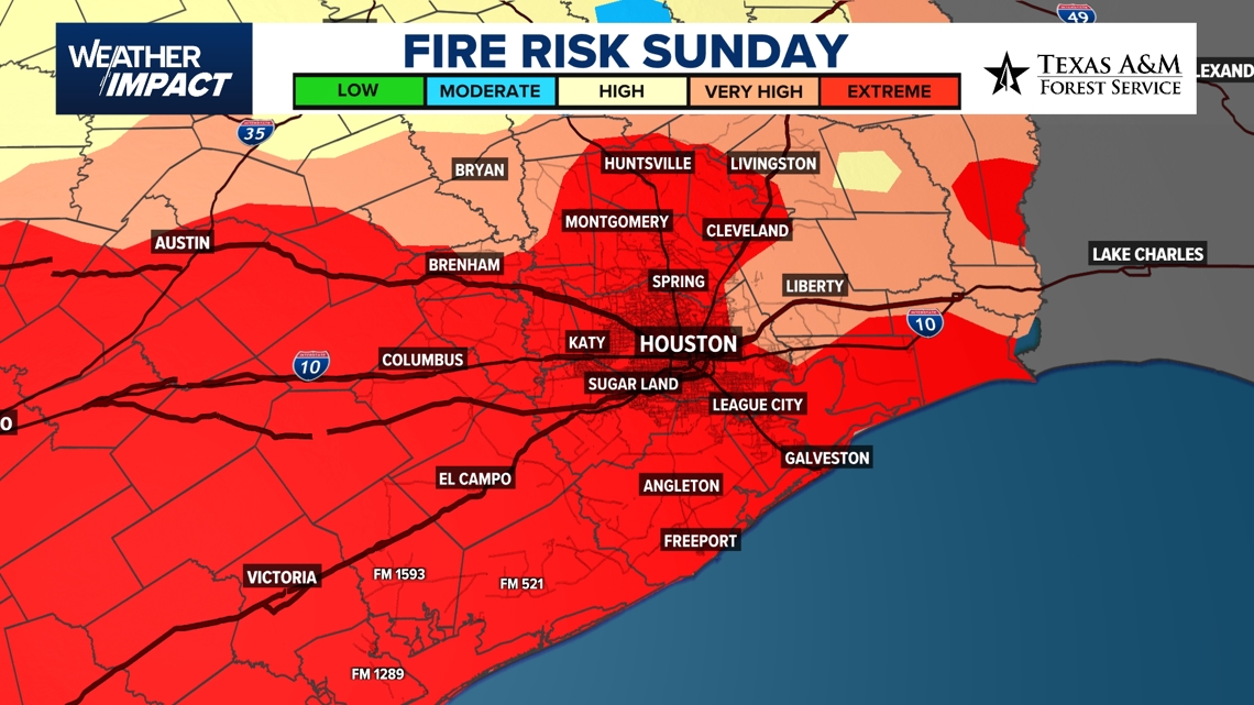 High winds and low humidity mean extreme fire risk Sunday