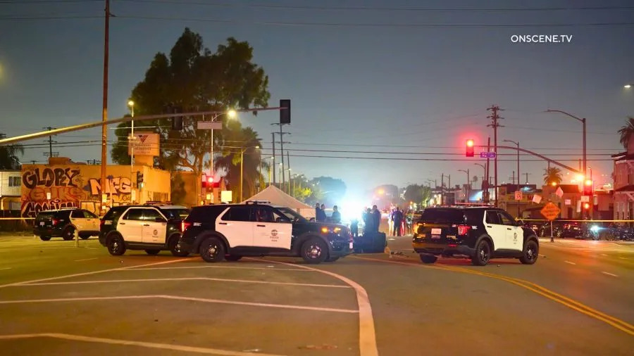 Law enforcement, bystanders and loved ones surround the aftermath of a fatal hit-and-run in South Los Angeles. October 2025. (OnScene Media)