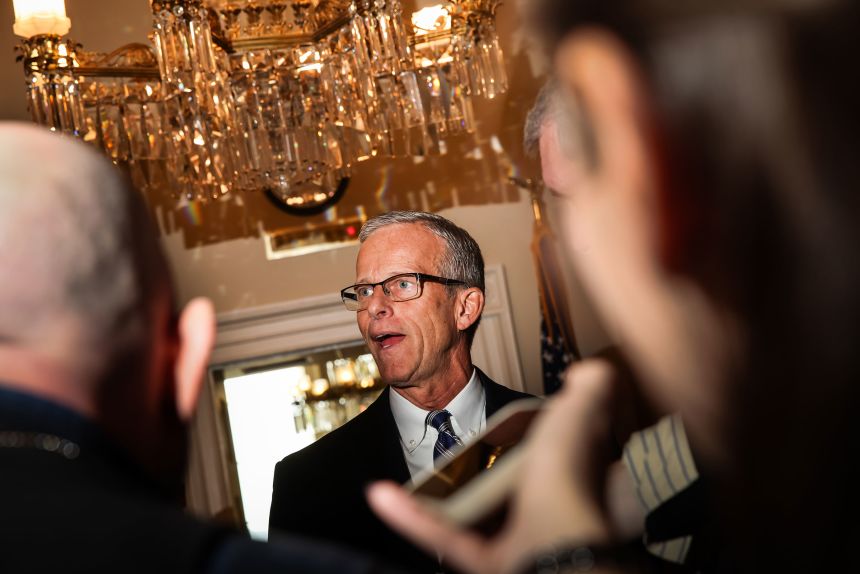 Senate Majority Leader John Thune after speaking on the floor of the US Senate on Friday.